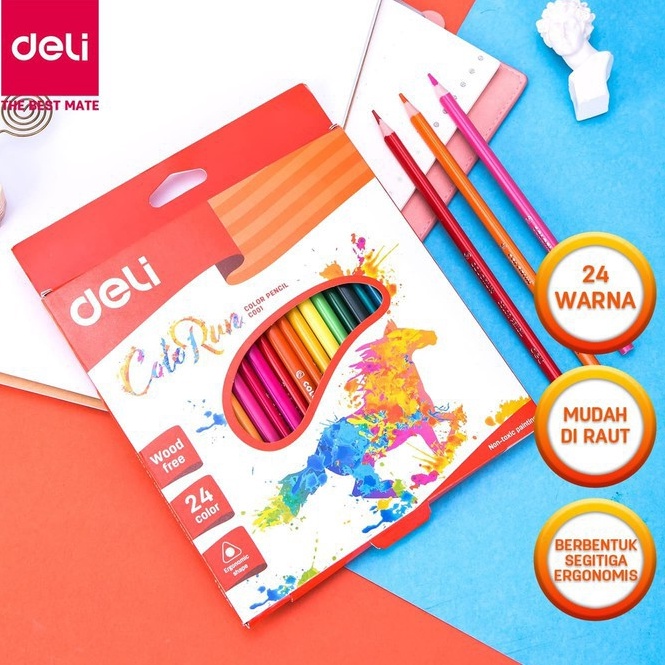 

KODE D29E DELI Pensil Warna Colorun 24 Warna Panjang EC12