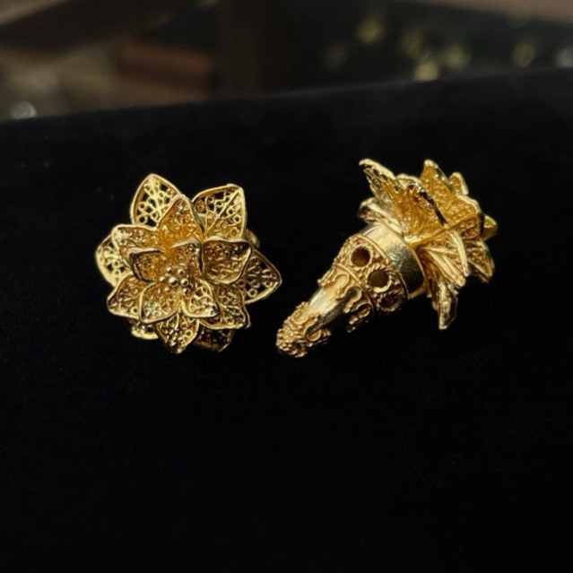 Set Bros Subeng Bali Alpaka Lapis Emas Motif Kendari