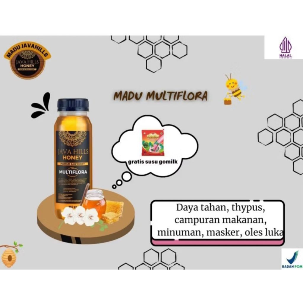 

MADU MULTIFLORA JAVAHILLS HONEY 330g/Madu Murni Raw Honey javahills 100% Asli/Murni lolos uji lab