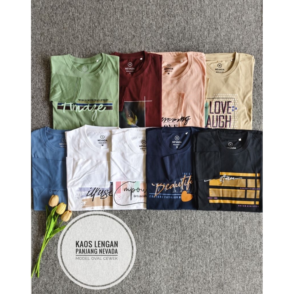 Kaos Lengan Panjang Nevada Motif Kaos Wanita Oval