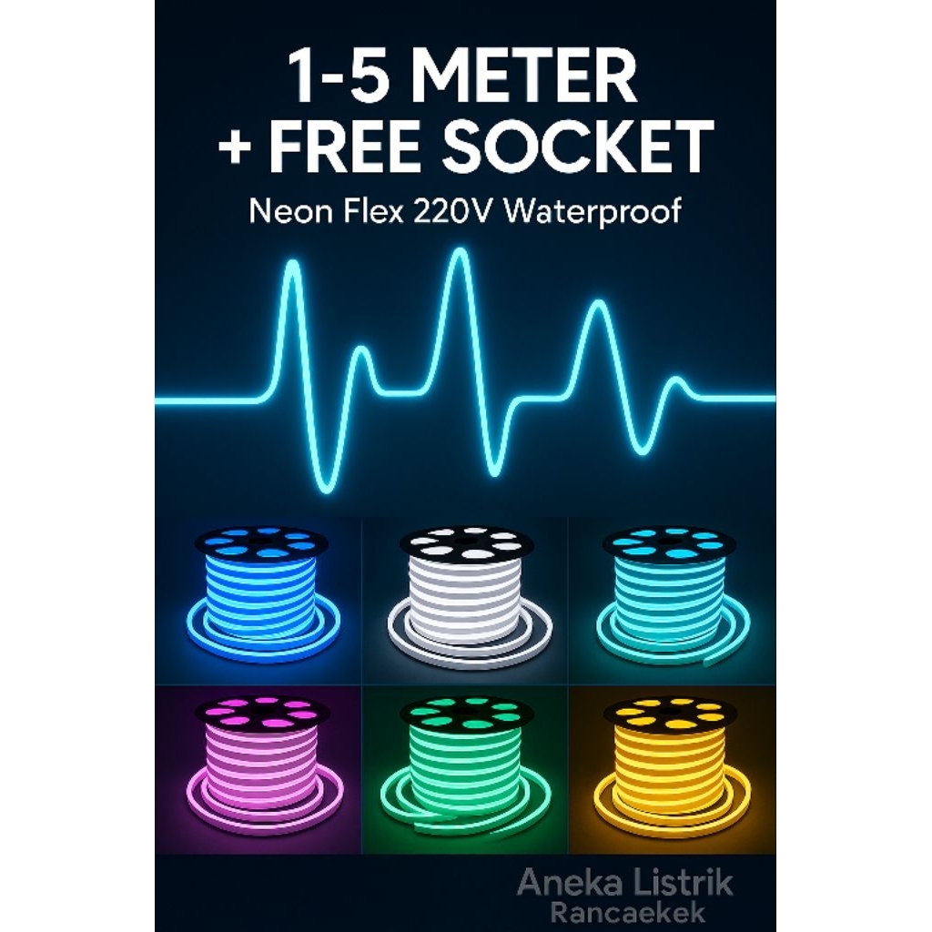 Promo Paket Neon Flex Detak Jantung 1-5 meter sudah dengan colokan waterproof