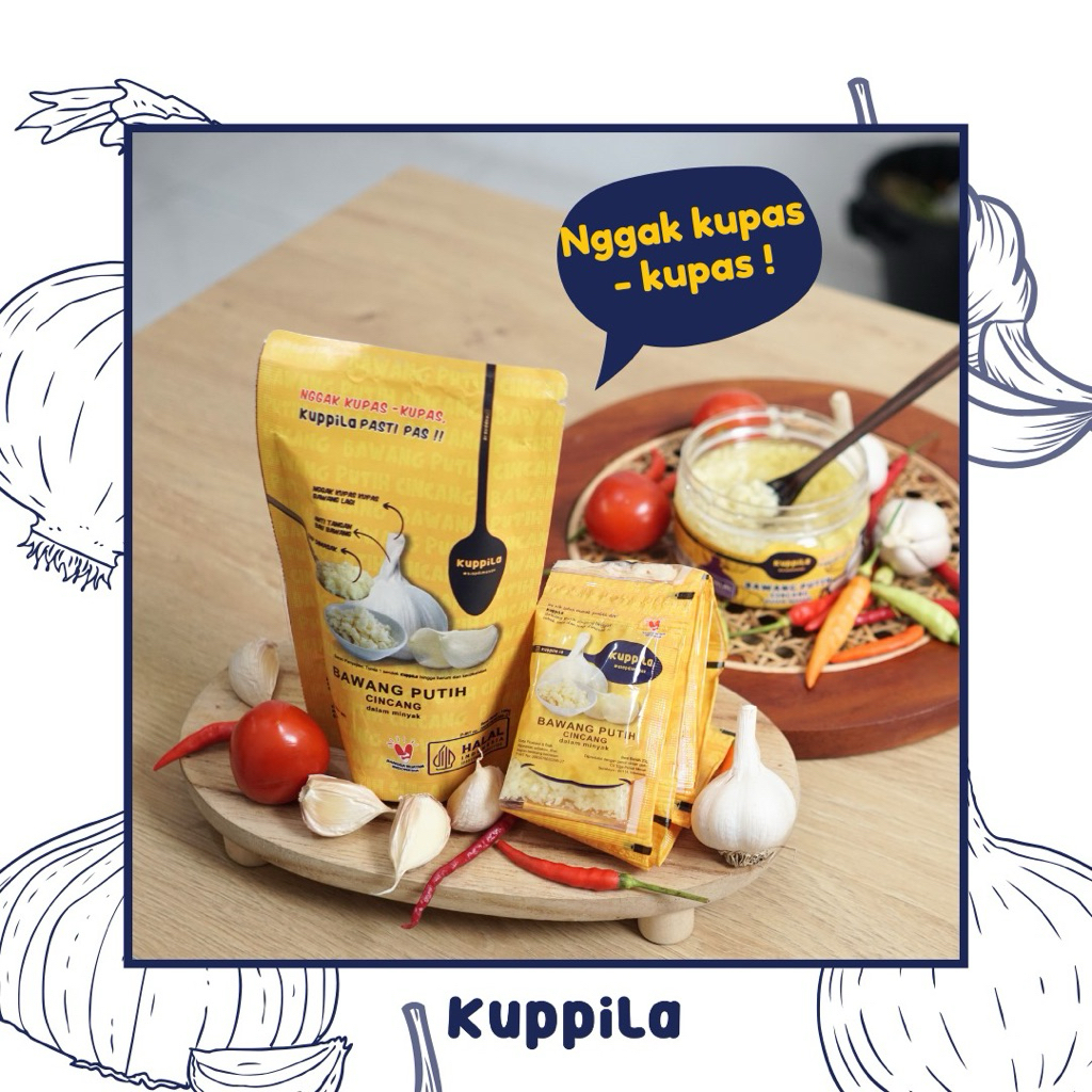 

kuppila bawang putih cincang dalam minyak siap masak makan