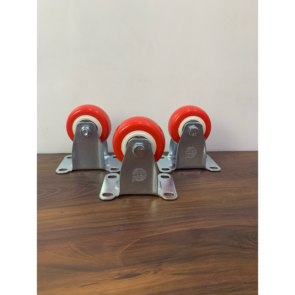 Roda Troli 2,5 Inch bahan PU - ball bearing untuk beban berat warna merah