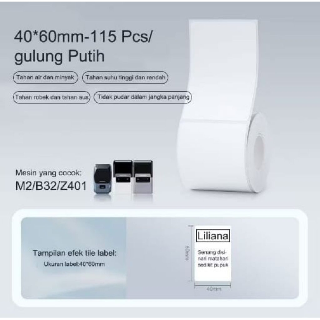 

NIIMBOT M2 STICKER LABEL PUTIH Kertas 40×15 dan 40×60