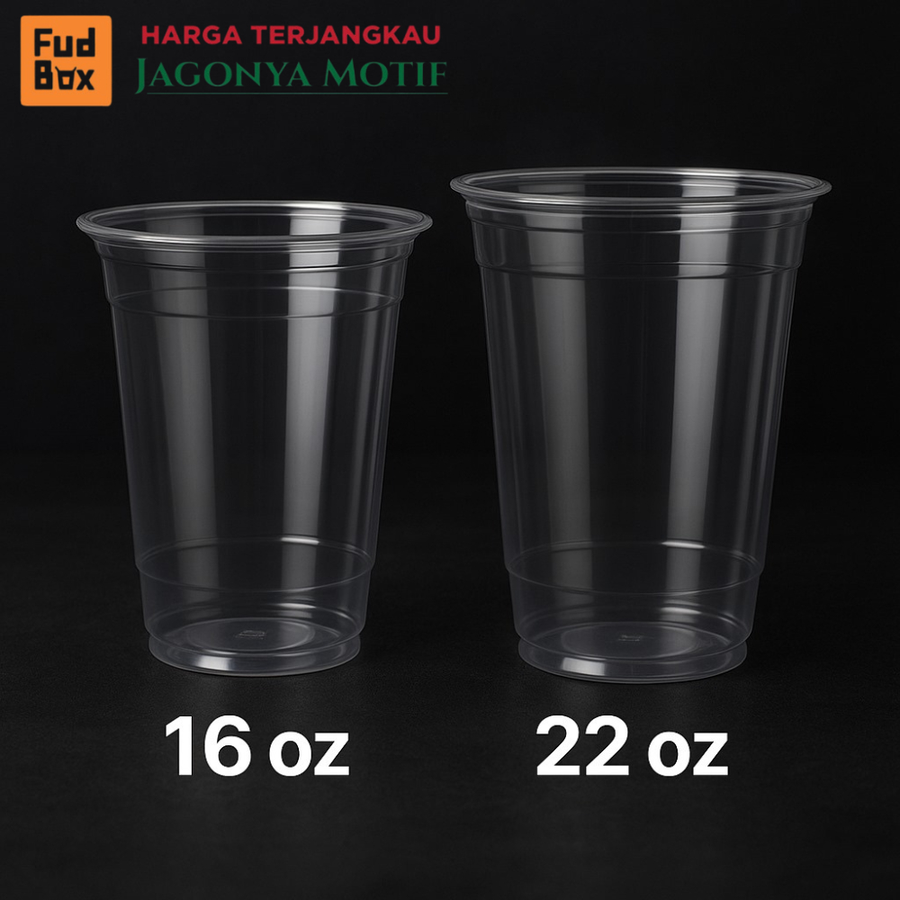100PCS CUP PLASTIK POLOS 16OZ/22OZ / CUP ES TEH / CUP PLASTIK MINUMAN / GELAS PLASTIK