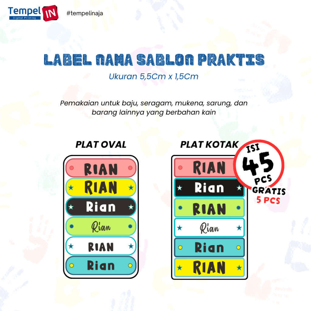 

Label Nama Sablon Setrika DTF Praktis Custom Nama Anak - Label Seragam Sekolah Tahan Lama & Anti Luntur label nama sablon murah