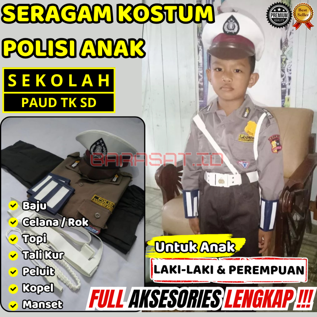 Busana Anak Fashion Show Baju Polisi Anak Lengkap Sekolah TK SD PAUD Perempuan Laki