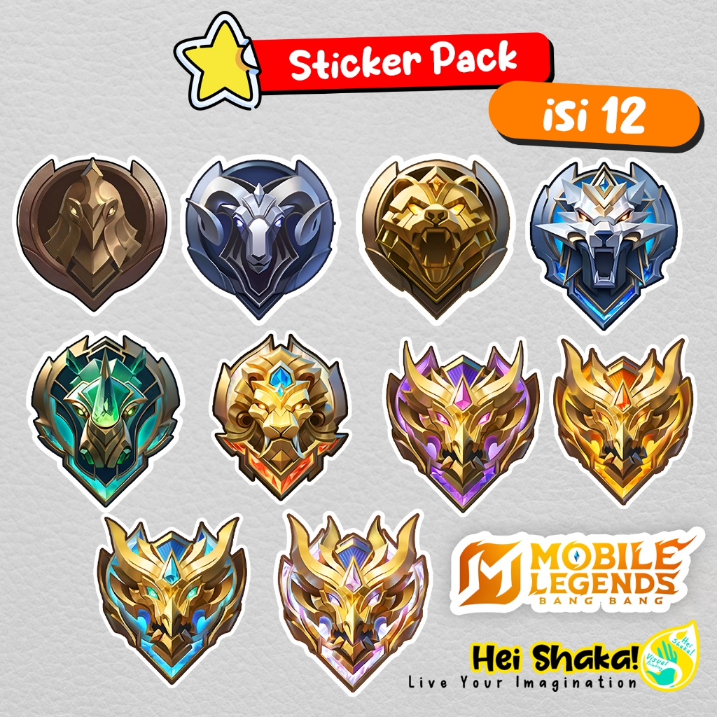 

Stiker Rank Mobile Legends Pack isi 11 Sticker Warrior Grand Master Elite Epic Mythic Legend Tier Immortal Mythical Glory ML Ranking Vinyl Anti Air