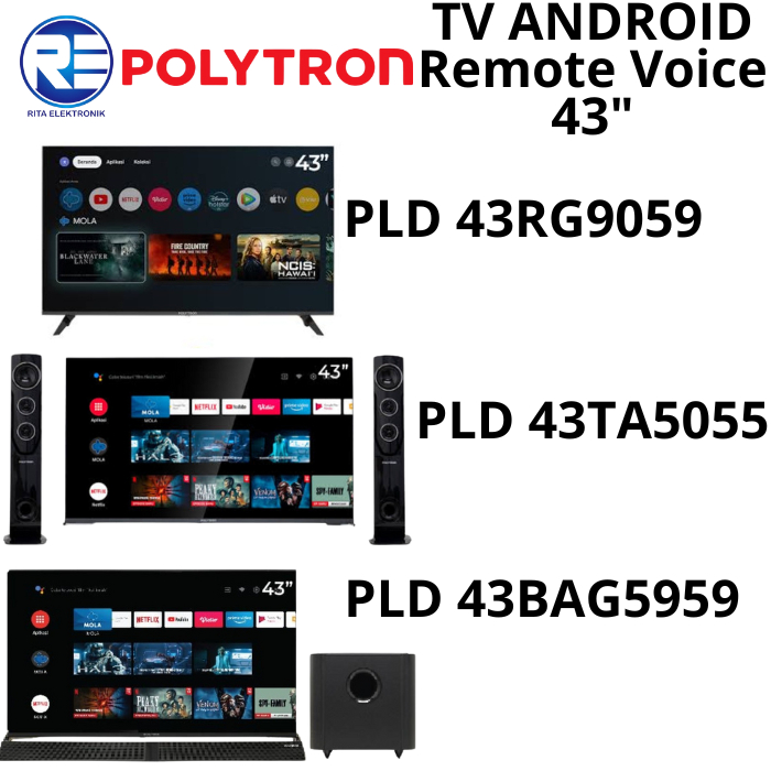 TV Android Polytron 43 Inchi PLD 43RG9059 / PLD 43TA5055 / PLD 43BAG5959 Remot Voice Full HD