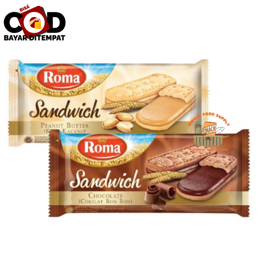

[ BERKAH ] Roma Sandwichi 157gr Rasa Belgian Chocolate Peanut Butter Sandwich Biskuit Isi Krim Cokelat Selai Kacang Snack Cemilan Halal