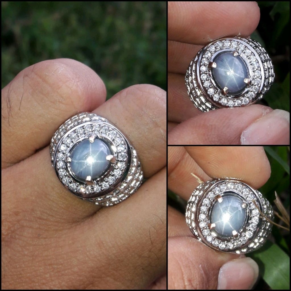 Cincin Batu Permata Natural Blue Sapphire Star Burma