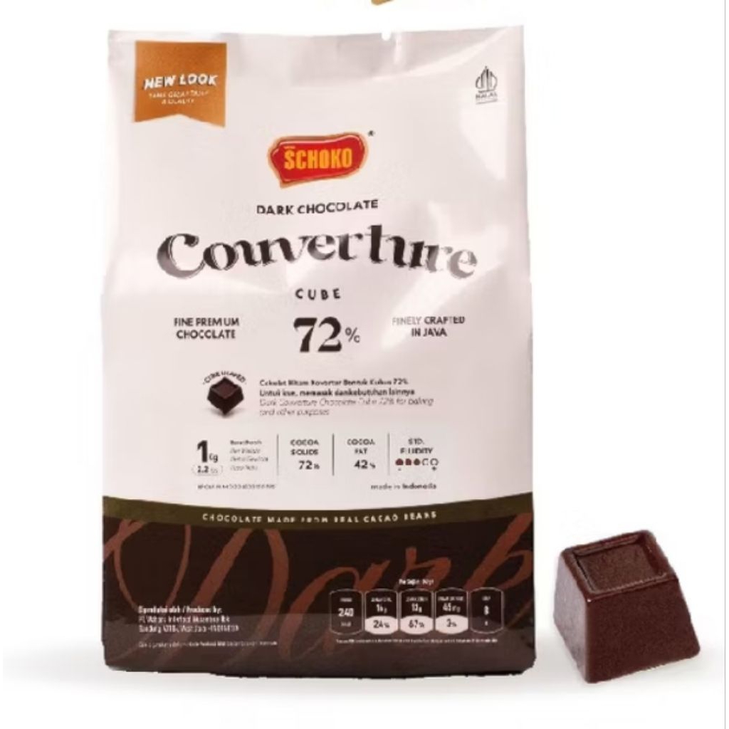 

Schoko Dark Couverture 72% Cube Kemasan 250 gr / 500 gr dan 1 Kg