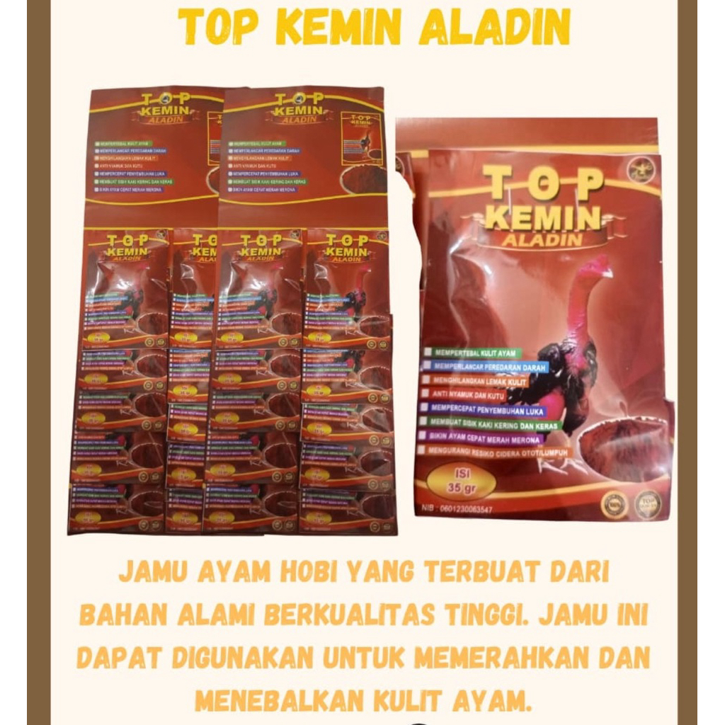 obat ayam top kemin aladin bubuk isi 35gram vitamin ayam top kemin aladin