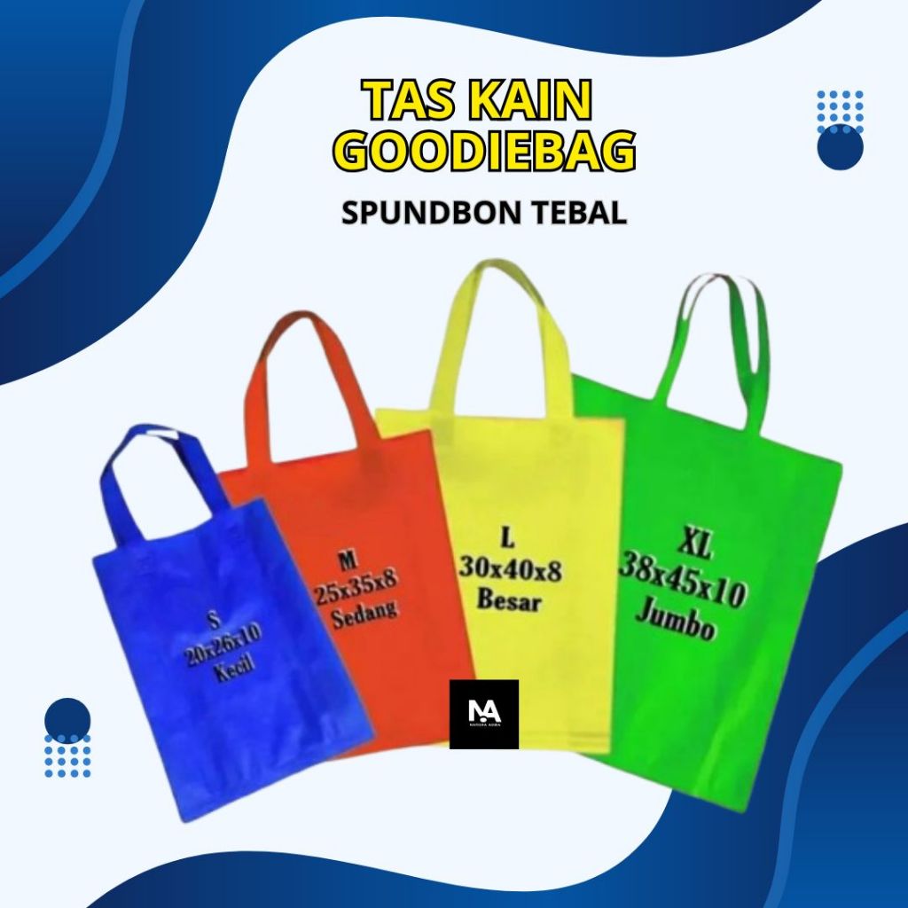 

Tas Kain Spunbond Goodie Bag Tali Ukuran Jumbo, Besar / Kecil S/M/L/XL ( 20x26 , 25x35 , 30x40 & 38x45 ) Untuk Kantong Belanja Lipat, Goody bag Parsel Hantaran Hajatan, Hampers Souvenir Ultah / Pernikahan Pengganti Plastik Paper bag Murah Ramah Lingkungan