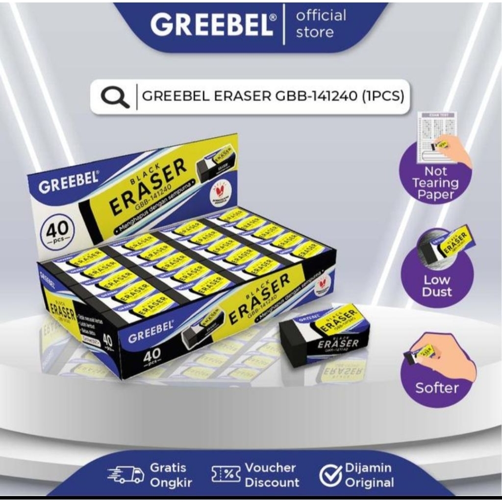 

GREEBEL Penghapus Hapusan Eraser ( Black GBB-141240 + White GBW 120640 ) Pensil / Setip