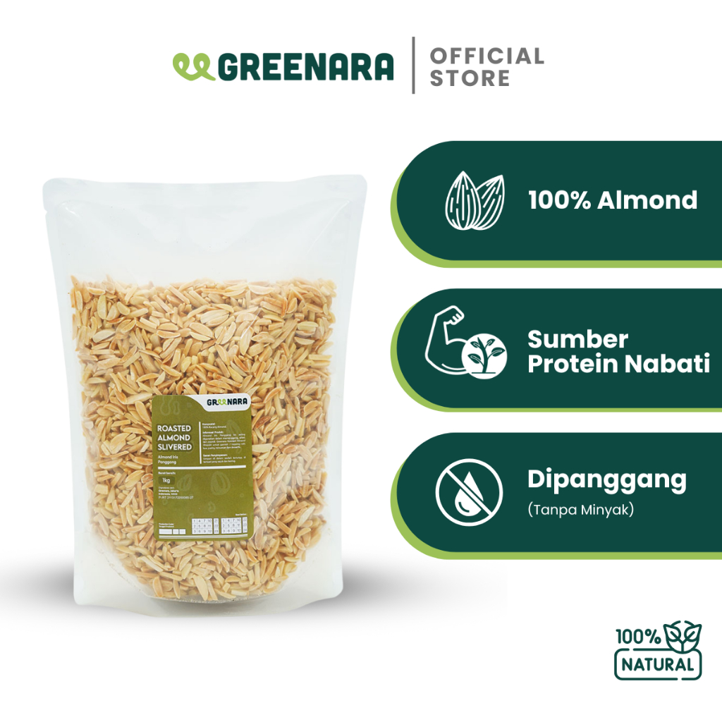 

Greenara - Kacang Almond Cacah Panggang 1Kg / Roasted Almond Slivered