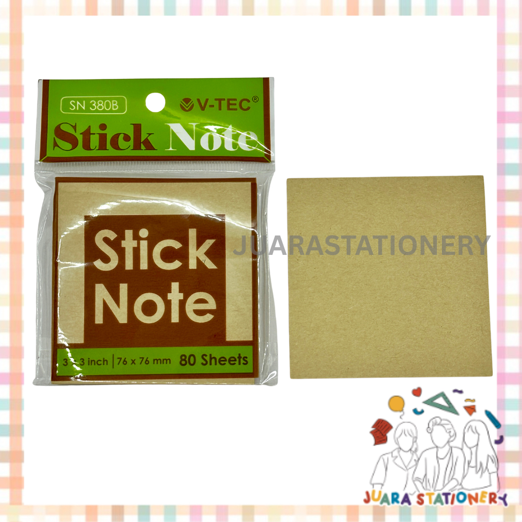 

(1288) JUARASTATIONERY Sticky Note V-tec SN 380B 76 x 76 mm 80 lembar / Sticky Note Coklat