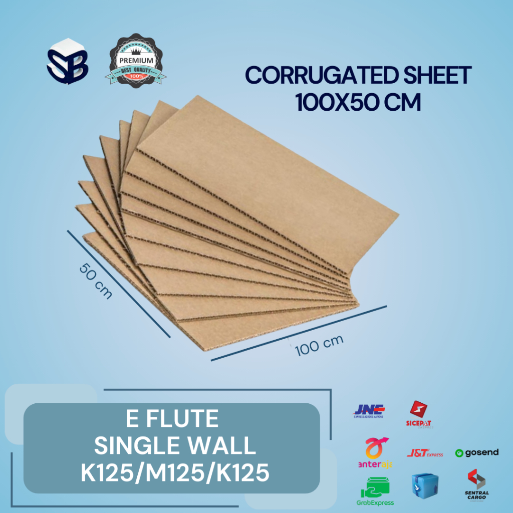 

Lembaran Kardus Polos Baru 100x50cm Coklat Tebal +/-2mm | Single Wall E Flute | Harga Murah Pabrik