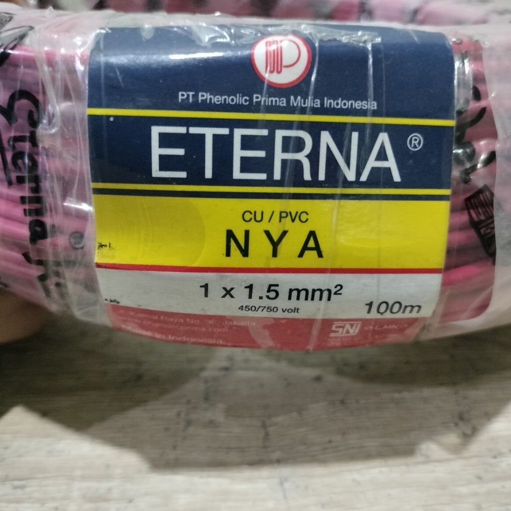 Kabel Listrik ETERNA NYA 1 x 1.5 / 100 meter Hitam Merah Tunggal / Rol
