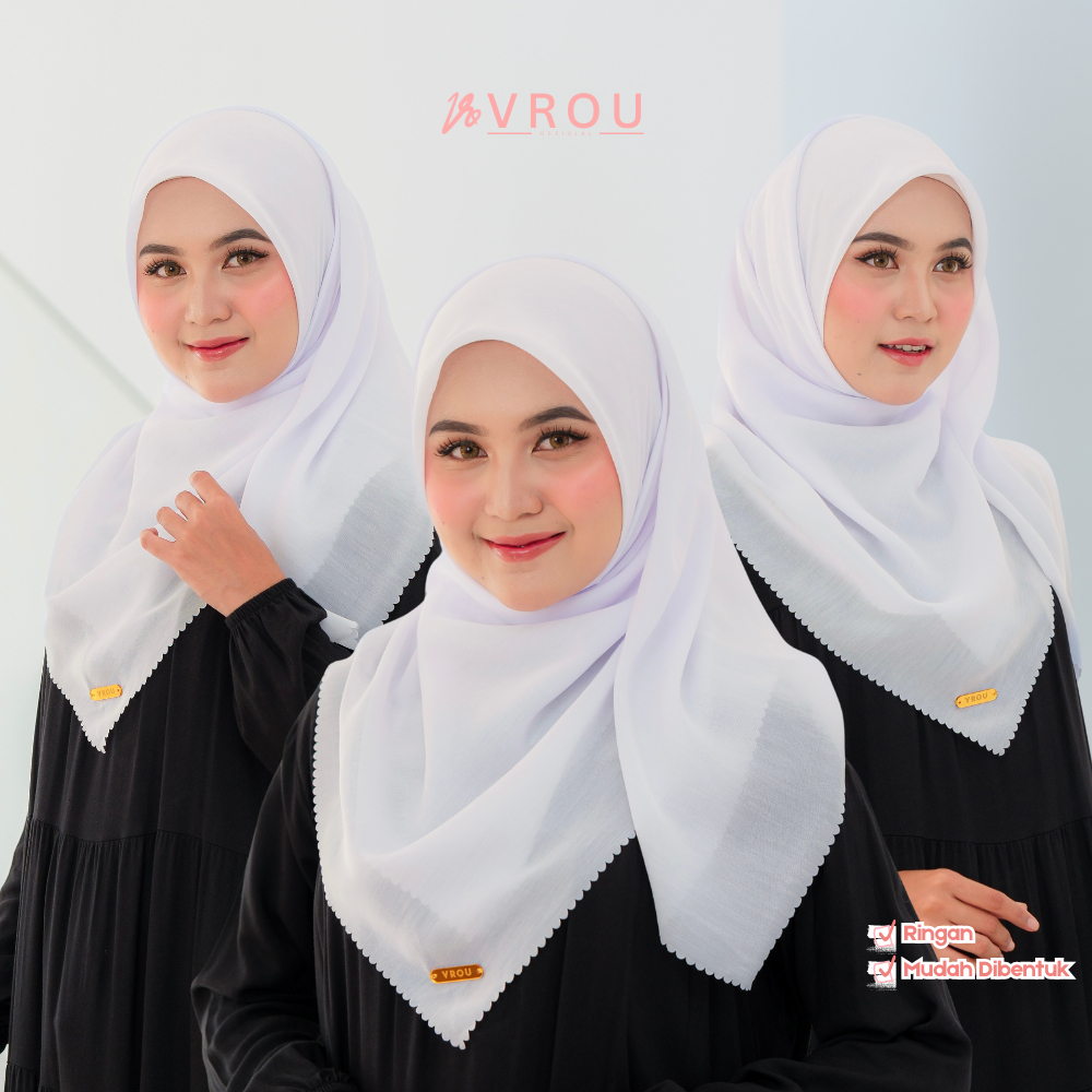 Vrou Belinda Hijab Segi Empat Voal Premium Segiempat Polos Putih