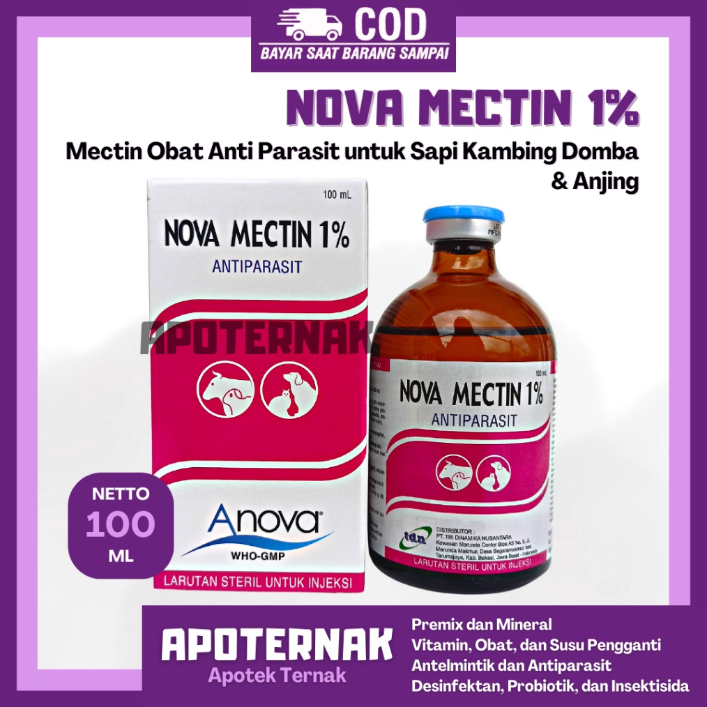 KODE X94Z NOVA MECTIN 1ml  Obat Anti Parasit Cacing Gudik Kutu Caplak untuk Sapi Kambing Domba dan A