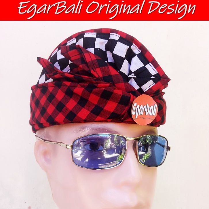KODE U63A EgarBali Poleng Merah Hitam Udeng Pecalang Bali