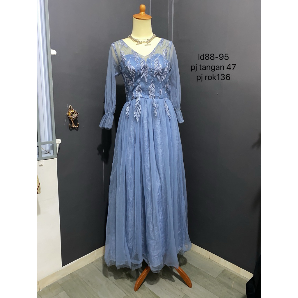 GAUN PESTA LENGAN PANJANG/GAUN PESTA WARNA BIRU/GAUN PESTA MEWAH