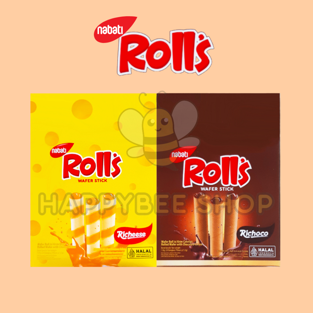 

Nabati Roll's Wafer Stik Richeese | Richoco 1 Box isi 20 Pcs @ 8 gr