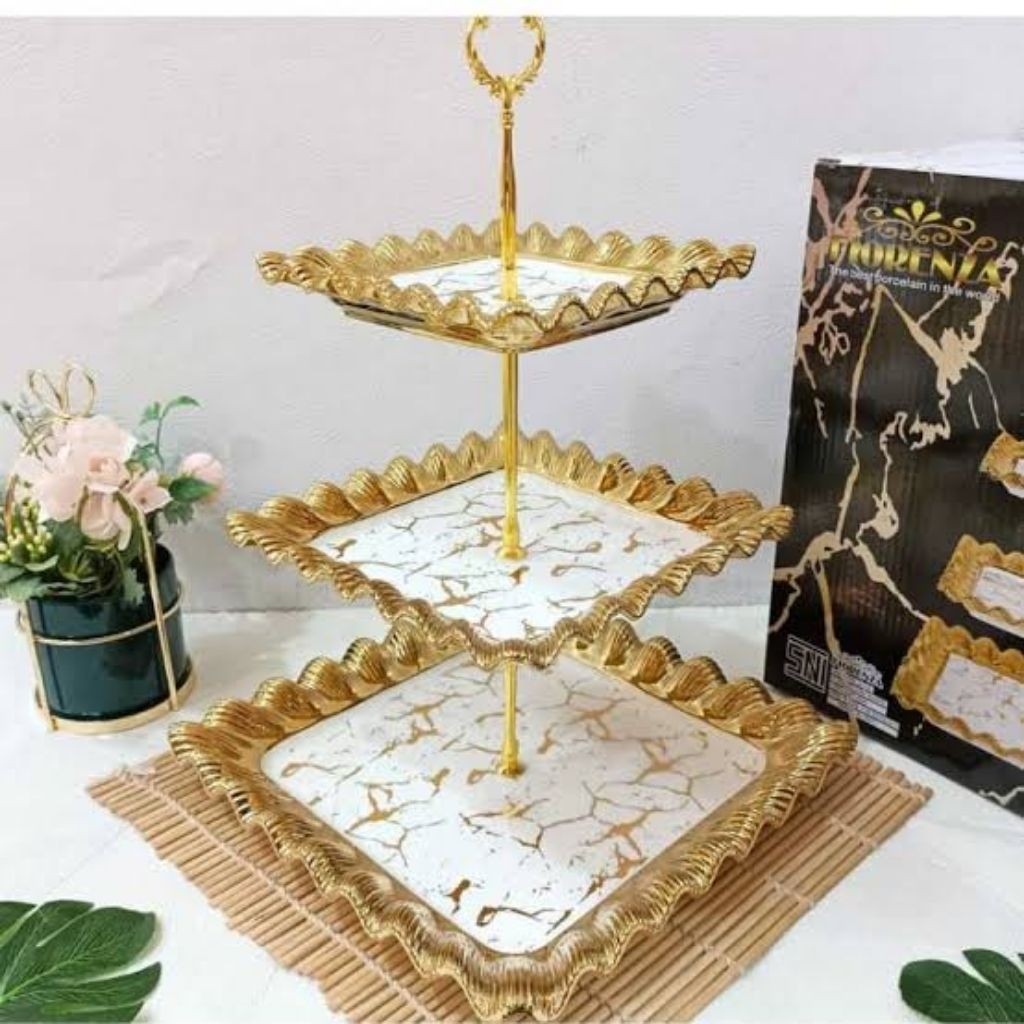 Tempat Kue Keramik Rak Susun 3 Tingkat Fiorenza