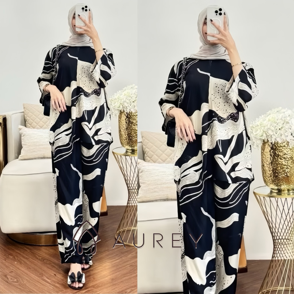 Aurey - ashana one set blouse wanita kemeja lengan panjang one set daily setelan tunik panjang wanit