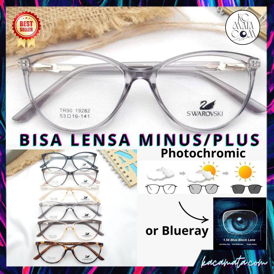 Kacamata Cat Eye Frame 19282 Clear/Bening Pria Wanita Bisa Minus/Plus/Cylinder/Silinder Anti Radiasi