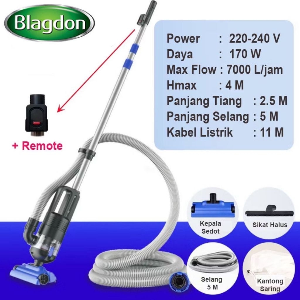 Vacuum pump pembersih kolam ikan dan kolam renang blagdon vacuum portabel