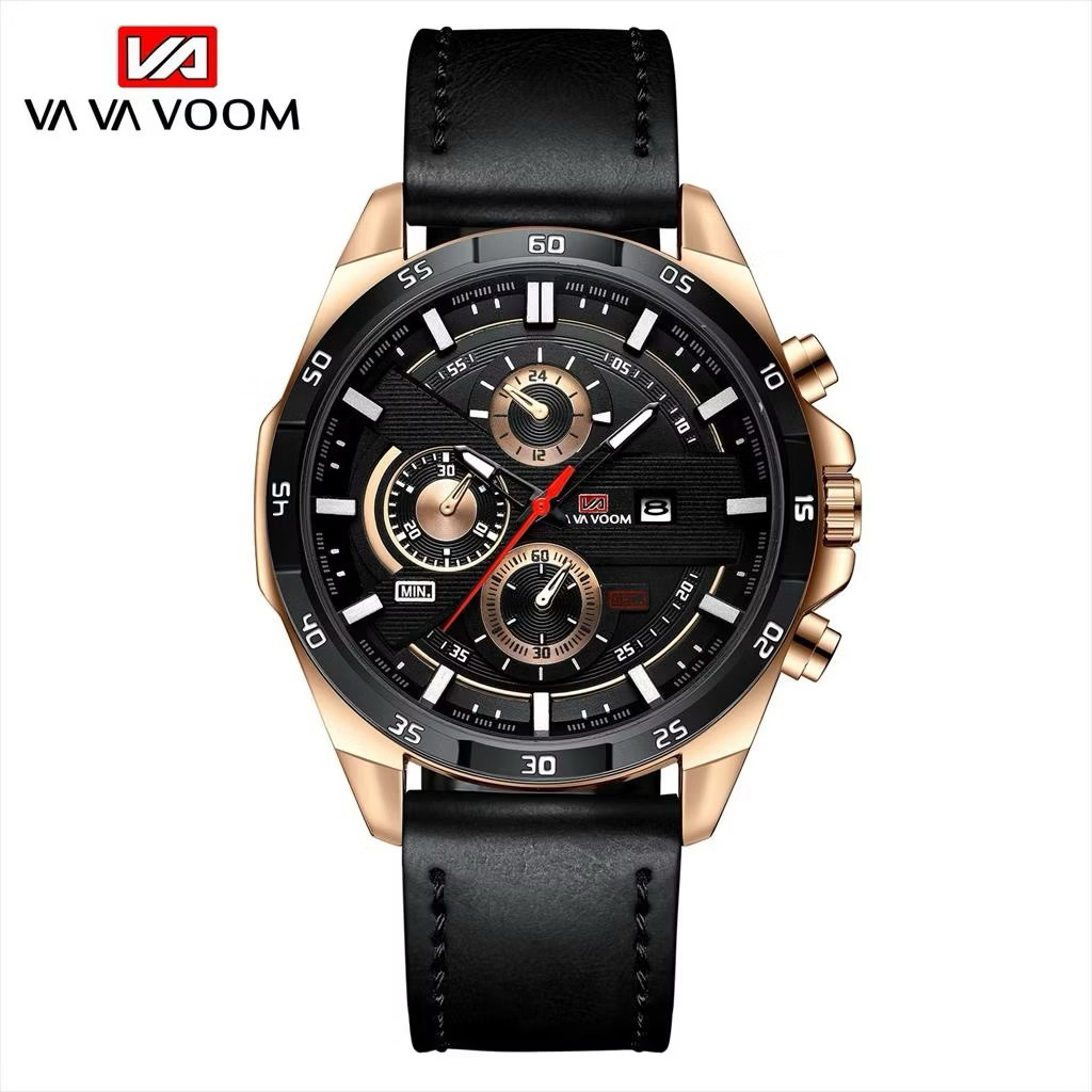 Jam Tangan Pria VAVA VOOM 216 VAVAVOOM Tahan Air Kulit Leather Anti Karat Premium Original