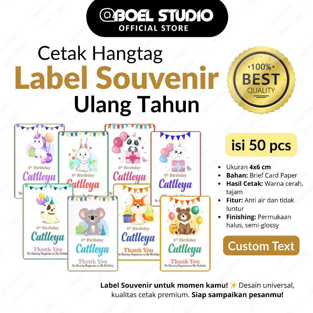 

(50 Pcs) Label Kartu Souvenir Ulang Tahun Anak Termurah