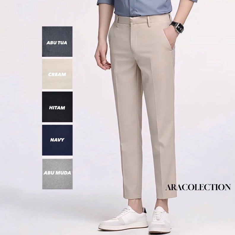 KODE V55B Celana Bahan Formal Pria Slimfit Kantor Kerja Kuliahan Dasar Panjang Berbahan Berkualitas 