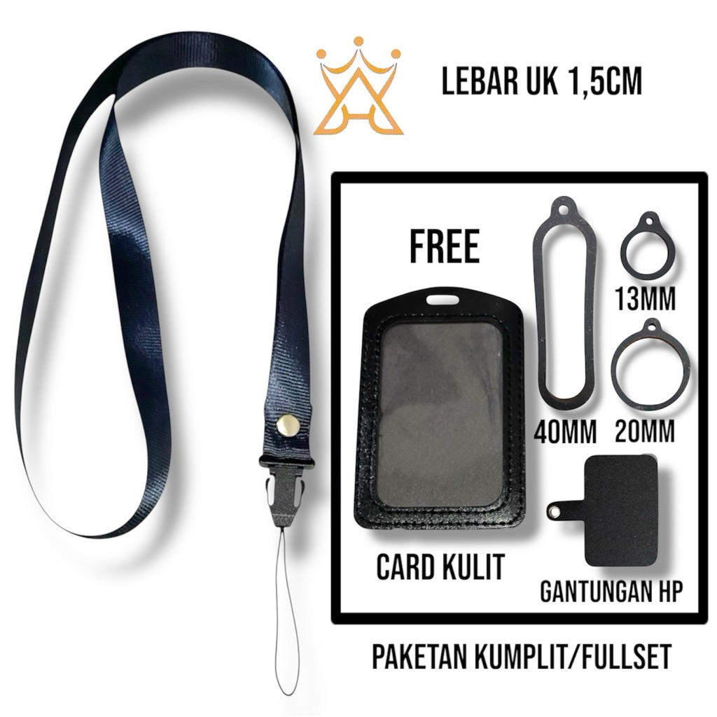 

Lanyard Gantungan Polos Hitam Lebar 1,5cm Bisa Untuk Id Card Holder , Gantungan Kunci Dll