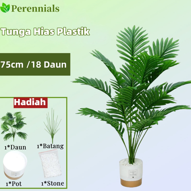 Shipping at 24H 18 Daun 75cm Pohon pinang Daun Palem Kipas Tanaman Hias Plastik Tanaman Artificial B