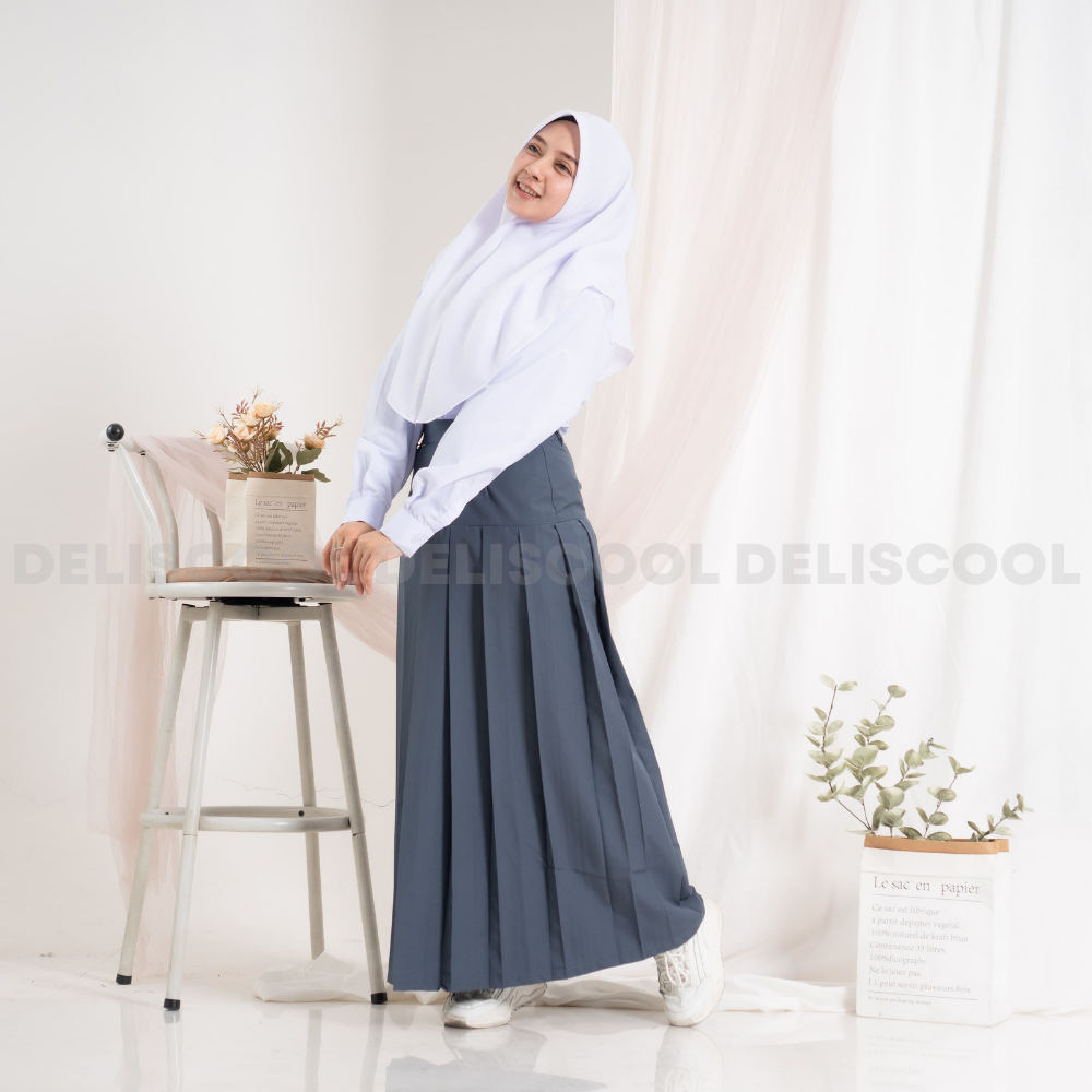 Seragam SMA Rok Panjang Rempel Bawah Pinggang Abu - Seragam Sekolah - Rok Rempel - Rok SMA