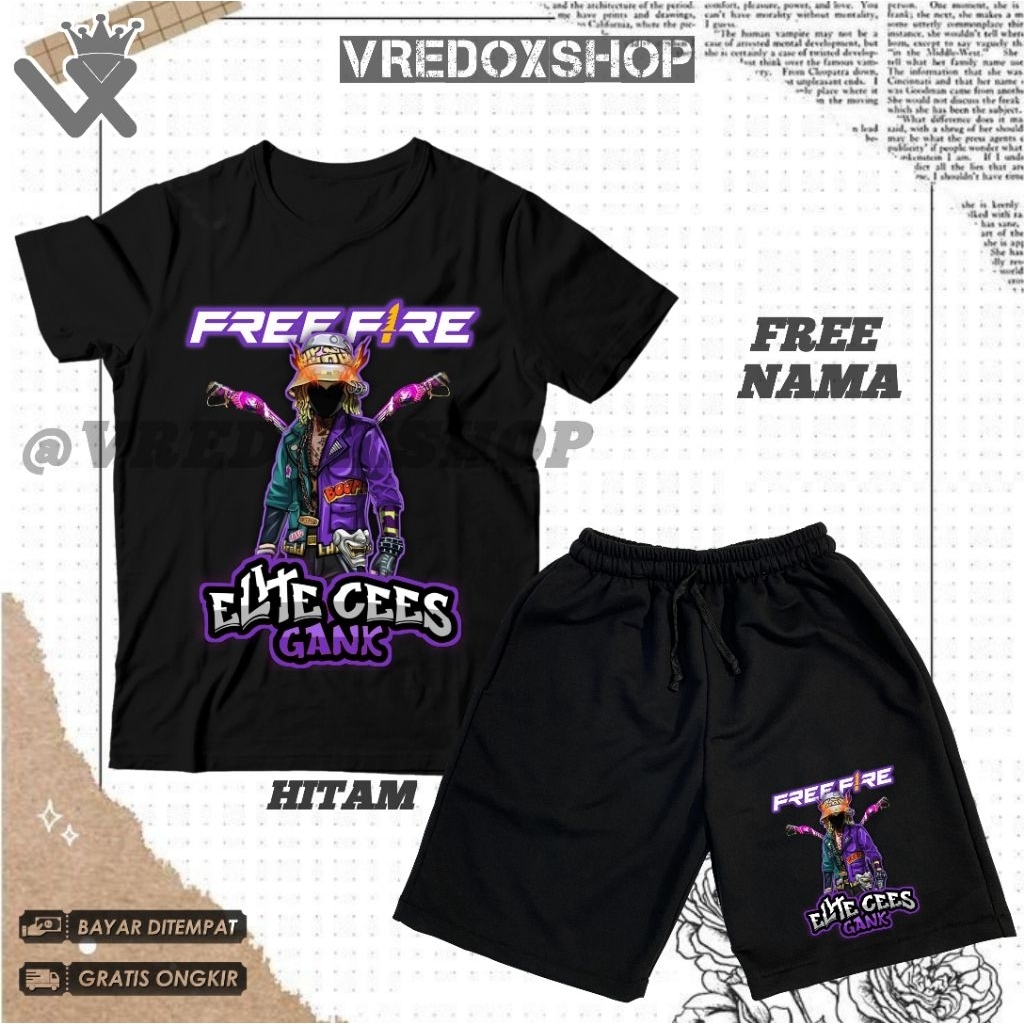 Setelan Kaos Celana Pendek Motif FF Free Fire Elite SC Gang Bundle Ungu Sg Reaper SG 2 Elite CS Gang
