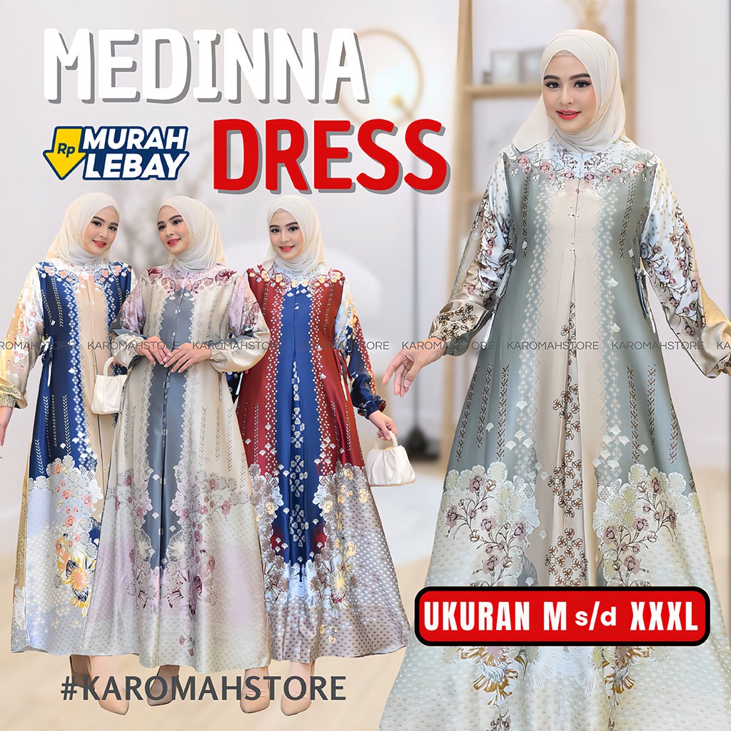 PROMO / BAHAN PREMIUM / Baju Gamis Madinna Bahan Armani Silky Premium Motif Bunga Kecil Ukuran Jumbo