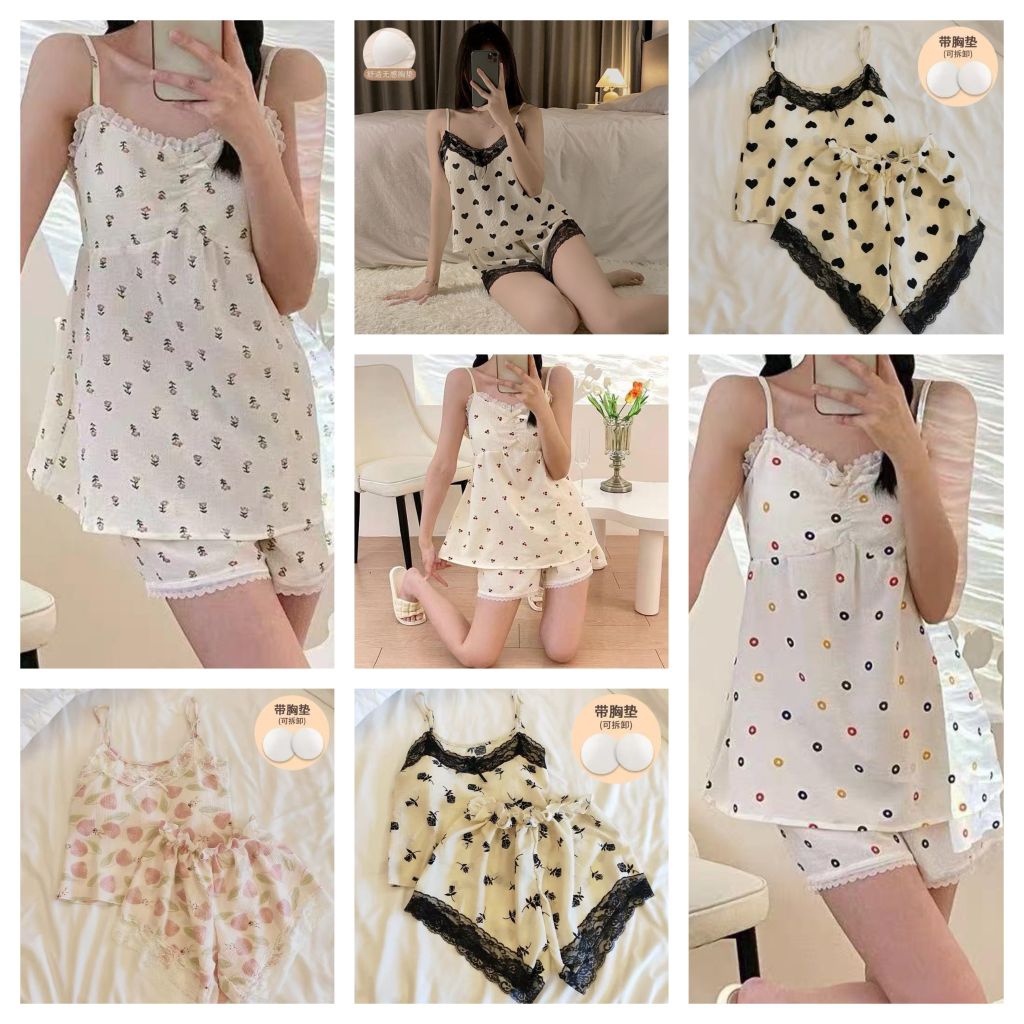 (COD) piyama setelan lingerie cup bra/Setelan piyama wanita tali satu import