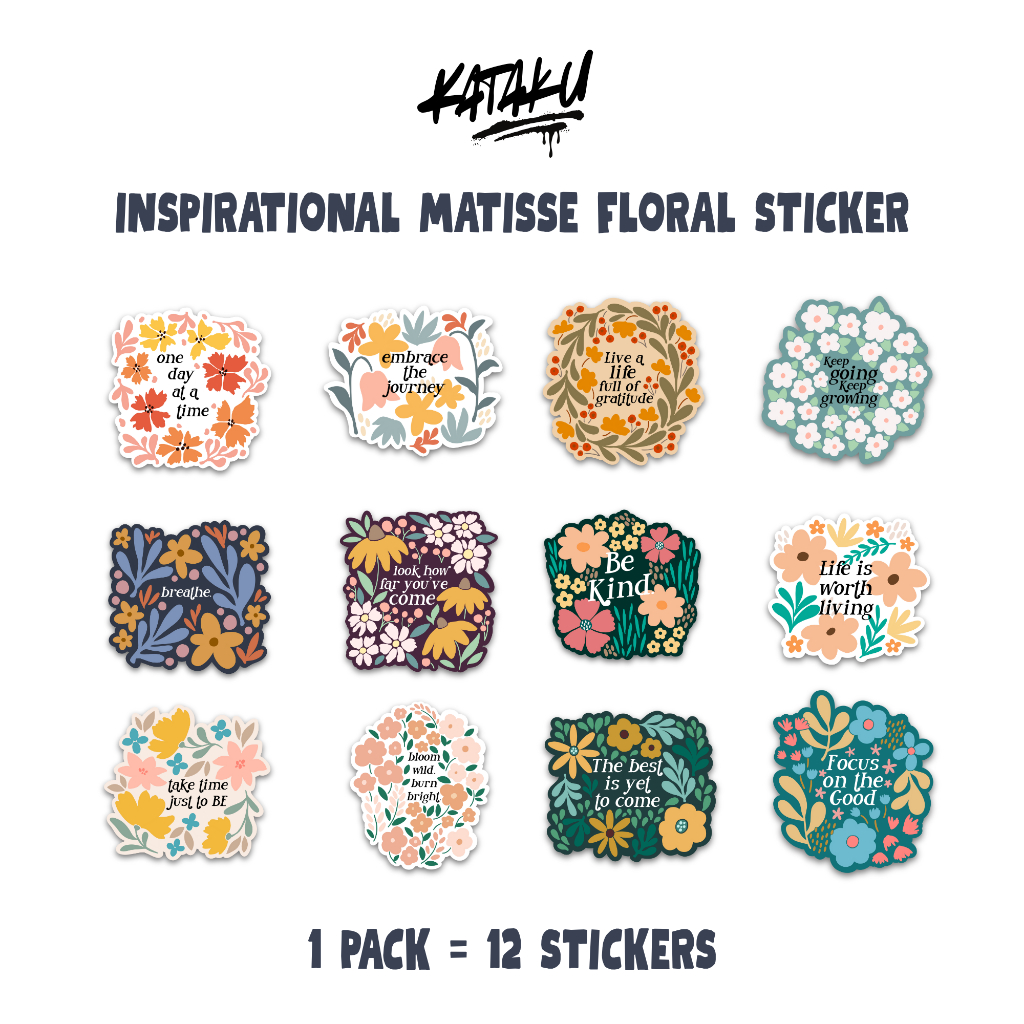 

KATAKU | Sticker Pack Quote Matisse Floral (isi 12 pcs) | Sticker Vinyl High Quality | MF-001