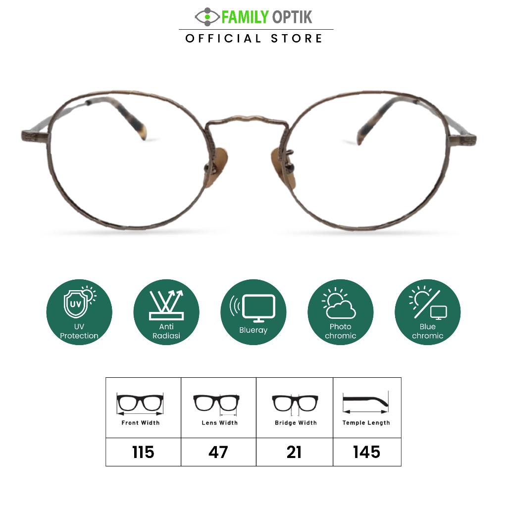 Family Optik - Kacamata Immortal Vintage Blueray Photocromic Anti Radiasi 3620