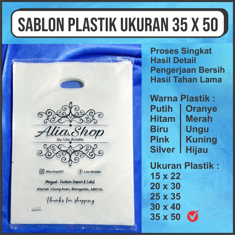 Cetak Sablon Plastik Plong HD 35 X 50 Tas Packing Kemasan Olshop Logo Gambar Desain Sendiri
