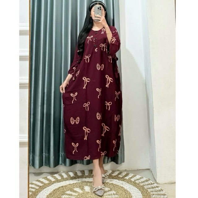 Dress Lowo Pita Jumbo Rayon Batik Premium Busui Nyaman Adem Kain Tebal Panjang Lengan 3/4
