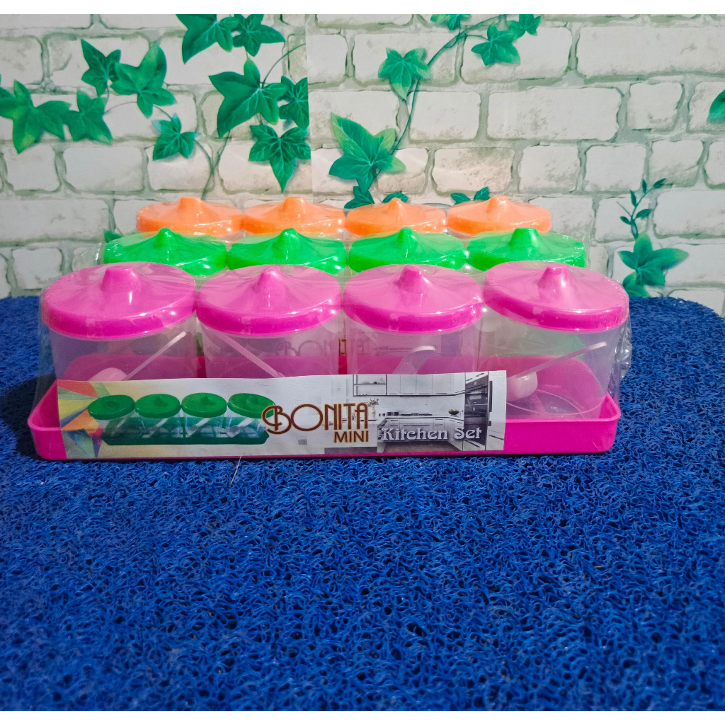 hot deals rak bumbu isi 4 pcs toples mini bonita set rak bumbu tempel dinding / tempat gula teh kopi