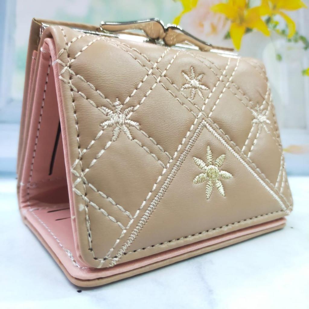 Dompet forever dompet kecil wanita penutup kancing dan besi behel motif bordir dompet uang dan kartu