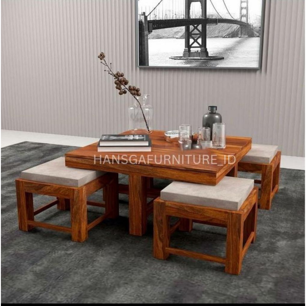 set meja makan minimalis meja makan lesehan cafe 4 kursi kayu jati