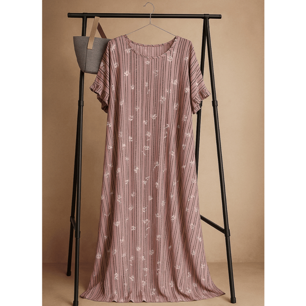 Daster Rayon Twill motif salur bunga