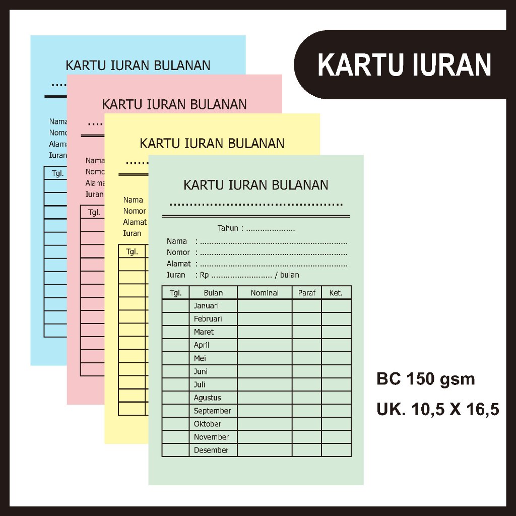 

KARTU IURAN BULANAN (Custom) kertas BC